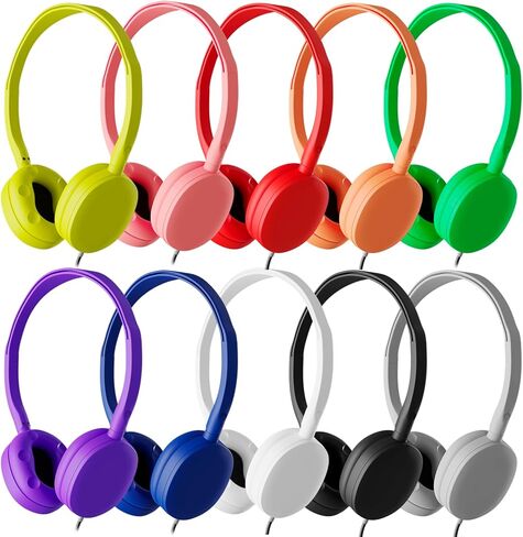 Maeline Kids Headphones Bulk 10 Pack On-Ear Adjustable Headphones for School Classroom (K-12 - College) Library, Travel, Wired 3.5mm Jack for Chromebooks, Tablets, Laptop, Computer - Multi Color in Saudi Arabia