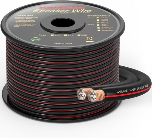 Speaker Wire 16 Gauge (50 Feet) - 16 AWG Enhanced CCA Copper Clad Aluminum Audio Speaker Wire Cable Great Use for Home Theater Speakers, Car Speakers, Surround Sound (Black) in Saudi Arabia