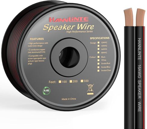 Speaker Wire 16 Gauge (50 Feet) - 16 AWG Enhanced CCA Copper Clad Aluminum Audio Speaker Wire Cable Great Use for Home Theater Speakers, Car Speakers, Surround Sound (Black) in Saudi Arabia