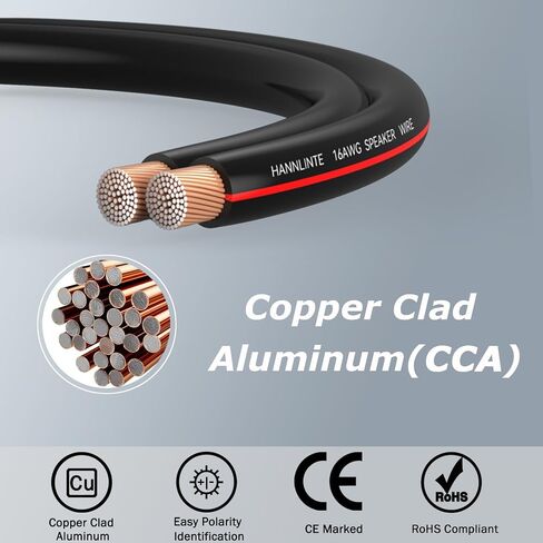 Speaker Wire 16 Gauge (50 Feet) - 16 AWG Enhanced CCA Copper Clad Aluminum Audio Speaker Wire Cable Great Use for Home Theater Speakers, Car Speakers, Surround Sound (Black) in Saudi Arabia