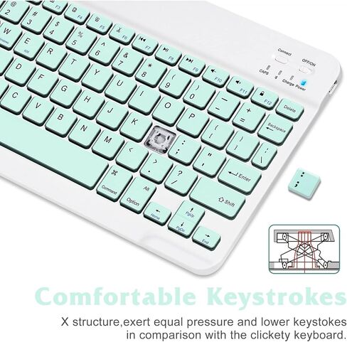 Rechargeable Bluetooth Keyboard and Mouse Combo Ultra Slim Full-Size Keyboard and Ergonomic Mouse for Amazon Fire HD 8 (2017) and All Bluetooth Enabled Mac/Tablet/iPad/PC/Laptop - Teal in Saudi Arabia