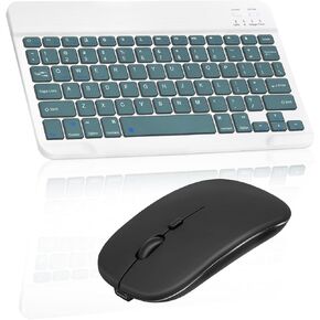 Rechargeable Bluetooth Keyboard and Mouse Combo Ultra Slim Full-Size Keyboard and Ergonomic Mouse for Amazon Fire HD 8 (2017) and All Bluetooth Enabled Mac/Tablet/iPad/PC/Laptop - Teal