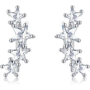 Blue Opal Ear Climbers Earrings for Women Sterling Silver Created Opal Ear Crawler Earrings for Women