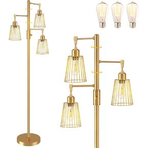 Industrial Floor Lamp, 3 x 1200LM Edison LED Bulbs Included, Bright 3-Light Dimmable Floor Lamp, Farmhouse Tall Standing Lamp for Living Room, Bedroom Office Rustic Home Decor (Matte Black)