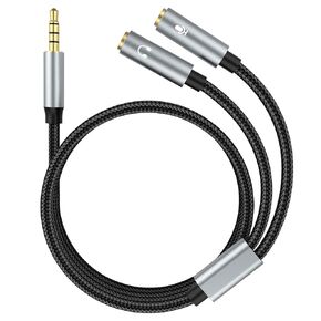 مقسم ميكروفون سماعة الرأس 3.5 مم 2 TRS أنثى إلى 1 TRRS ذكر ميكروفون وصوت Y مقسم TRRS كابل محول سماعة رأس متوافق مع أجهزة الكمبيوتر المحمول PS4 Xbox One PC Tablet Gaming in Kuwait