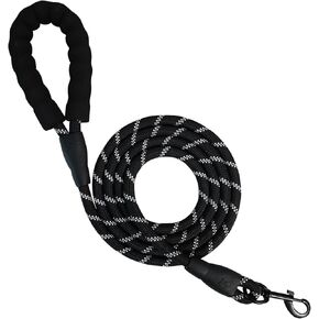Black Dog Leash,4/5/6 FT Dog Leash for Small Medium Large Dogs Heavy Duty, Slip Leads for Dogs with Comfortable Padded Handle and Hightly Reflective Threads, 5FT,3/8 Inch