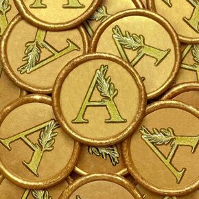 25Pcs Wax Seal Stickers Handmade Vintage Botanical Leaves Adhesive Letter Wax Stickers for Wedding Party Invitations, Envelope, Gift Wrap, Christmas(Initial A, Gold)
