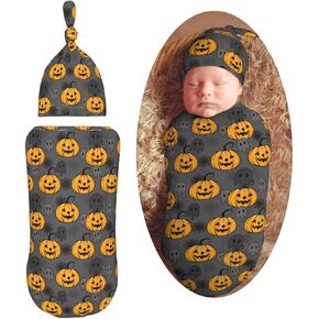 Halloween Bat Newborn Swaddle Blankets Hat Sets Soft Baby Receiving Blanket Swaddle Sack for Baby Shower Infant Boy Girl Gift
