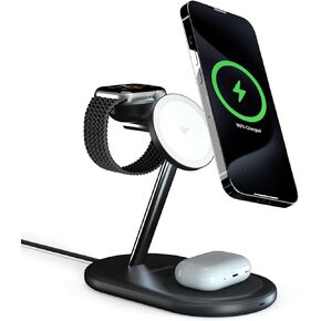 Qi2 3-in-1 Wireless Charging Station, 15W Fast Qi2 Certified MagSafe Compatible Charger, Magnetic Charging Stand for iPhone16/15/14/13 Apple Watch S9 AirPods Multiple Devices with 30W Adapter Included