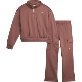 RBX Girls' Sweatsuit Set - 2 Piece 1/4 Zip Mock Neck Fleece Jacket and Wide Leg Cargo Pants - Tracksuit Set for Girls (7-12)