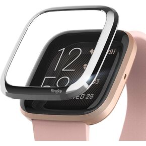 Ringke Bezel Styling Case Designed for Fitbit Versa 2 Full Stainless Steel Metal Frame Smartwatch Case Accessory - Silver (2-01 ST) Modern Glossy Design