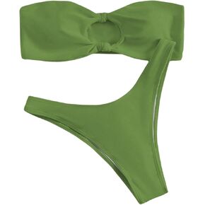 OYOANGLE Women's 2 Piece Bikini Set Twist Front Cut Out Bandeau Swimsuit High Cut Bathing Suits