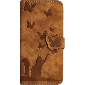Wallet Case Compatible with iPhone 16 | Cat Butterfly Embossed Leather Flip Case with Card Slots Kickstand Phone Cover | Magnetic Shockproof Case | Purple