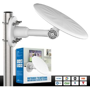 Outdoor TV Antenna - Outdoor HD Digital TV Antenna, Long Range Smart TV Antenna, Supports 4K 1080p HD Smart TV VHF UHF, Attic or Outdoor, Weather Resistant, 32.8ft Cable (White)
