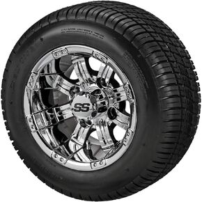 عربة RM Cart مقاس 10 بوصات باللون الأسود غير اللامع على إطار 205/50-10 Deli (مجموعة من 4)، مجموعة إطارات وعجلات عربة الجولف، متينة وتناسب صواميل العروة المترية