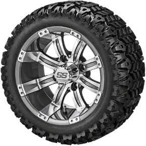 RM Cart 12" Casino Black Machined on 20x10-12 Sierra Classic Tires (Set of 4), Golf Cart Tires and Wheels, Use on Lawn Mowers and ATV’s, Fits Standard Lug Nuts, Assembled Before Shipping in Kuwait