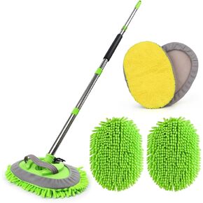 FIDISP 62'' Car Wash Brush with Long Handle, Microfiber Car Wash Mop Mitts Scratch-Free Alminum Car Cleaning Kit Windshield Window Cleaner Pads for Car Rv SUV Truck Boat Bus