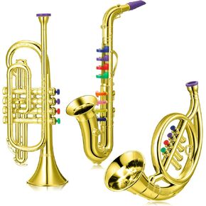 Treela Set of 3 Musical Instruments Saxophone Trumpet and Horn for Beginners 3 Wind and Brass Musical Instruments Combo with Colorful Keys Coded for Boys Girls