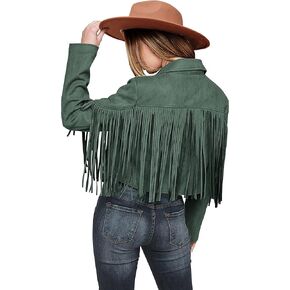 PRETTYGARDEN Women's Fringe Faux Suede Leather Jackets 2023 Fashion Tassel Motorcycle Cropped Coats