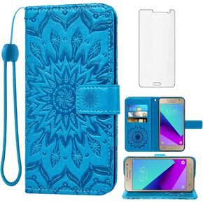 Phone Case for Samsung Galaxy Grand Prime J2 Prime Wallet with Tempered Glass Screen Protector and Leather Flip Cover Card Holder Stand Cell Accessories Glaxay GrandPrime J2Prime Women Men Dark Green