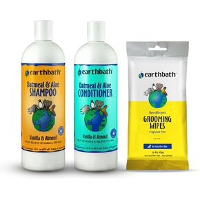 earthbath, Oatmeal & Aloe Dog Shampoo and Conditioner Set & Hypo-Allergenic Grooming Wipes - Oatmeal Shampoo for Dogs, Fragrance Free Dog Wipes for Paws and Butt, Cruelty-Free - 16 Oz Each, 30 Wipes