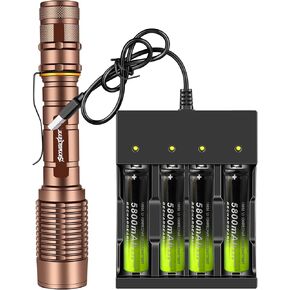 5 Modes LED Flashlight with 4-Slot 18650 Rechargeable Battery Charger Set Waterproof Handheld Flashlight for Outdoor Camping Hiking Biking Emergency