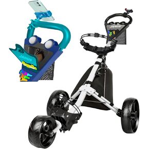 JANUS Golf cart, Foldable Golf Push cart, Golf Bag cart, Golf Pull cart with Phone Holder and Storage Bag. Golf Caddy had Large Wing or Small Wing, can be Suitable for Golf Bags of Different Sizes.