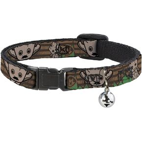 Cat Collar Breakaway Kawaii Groot 2 Poses Guardians Badge Browns Green 8 to 12 Inches 0.5 Inch Wide