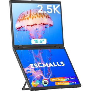 ZSCMALLS 2.5K Dual Monitor(Wins Only), Triple Laptop Screen Extender, 15.6" QHD Folding Stacked Portable Dual Monitor, USB C Travel Extended Computer Display, 180°Rotation, Plug & Play for Laptops