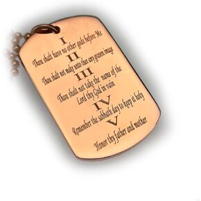 10 Ten Commandments double sided PRAYER RELIGION SOLID COPPER DOG TAG PENDANT necklace
