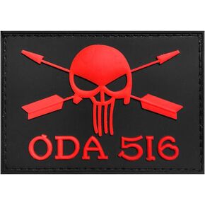 ODA 516 Special Force Rubber 3D PVC Badge USA Army Tactical Skull Patch PVC Badge for Cap OR Clothing (red)