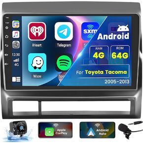 8-Core 4+64G Car Stereo Android 13 Upgrade Radio for Toyota Tacoma 2005-2013, 9'' HD Touch Screen with Wireless CarPlay & Android Auto, AHD Rearview Camera, Mirror Link, GPS Navigation