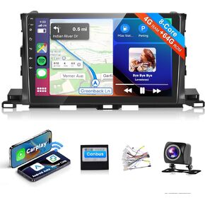 8 Core 4G+64G Car Stereo Radio for Toyota Highlander 2015-2019 with Wireless CarPlay Android Auto MirrorLink 10.1" 1280*720P IPS Touchscreen Bluetooth 5.0 GPS WiFi/4G DPS/46-Band EQ/AHD Backup Camera