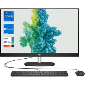 HP Newest 27" 13th i7-1355U All in One Desktop Computer, FHD Display (1920 x 1080), 64GB RAM, 4TB SSD, IR Camera, HDMI, RJ-45, Wi-Fi 6, Wired KB & Mouse, Windows 11 Home, Black