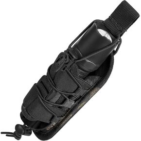 Tactical Flashlight Pouch Holste - Elastic band Top and Bottom Rotatable Flashlight Holder Metal Belt Clip Torch Holster for Police Military Security Duty Belt