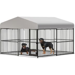 Large Outdoor Dog Kennel, Heavy Duty Dog Cage with Roof, Dog Kennel Galvanized Iron Dog House with Safety Locks,UV & Water Resistant Proof Cover, for Garden Backyard Black (10x10x6FT) in Kuwait