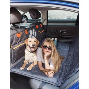 Back Seat Extender for Dogs,Dog Car Seat Cover with Hard Bottom Dog Car Seat Bed-Detachable,Waterproof Dog Hammock for Car Pet Backseat Protector with Mesh Window and Storage Pocket for Car, SUV,Truck
