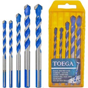 TOEGA 7Pcs Ultimate Drill bits，Concrete Drill bit, Masonry bit bit with Tungsten Carbide Drill bit, Drilling and Punching Work kit for Ceramic Tile, Concrete, Brick, Glass, Plastic and Wood (Orange)