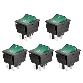 Rocker Switch ON-Off DPST 4 Terminals Green Light 16A 250VAC (10)