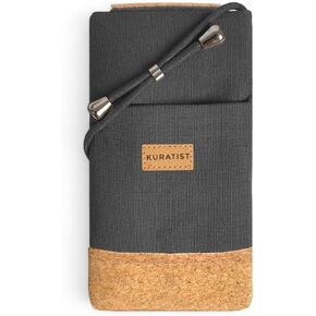 NELA Canvas & Cork Phone Sleeve with Strap - Handmade Phone Case for iPhone 13/14/15 Pro, iPhone 13/14/15, Galaxy S22, and Other (up to 6.1 inches) (Warm Charcoal)