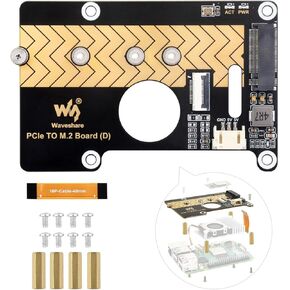 Waveshare PCIe to M.2 Adapter Board (D), Compatible with Raspberry Pi 5, Supports NVMe Protocol M.2 Solid State Drive, High-Speed Reading/Writing