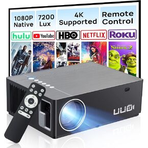 جهاز عرض 4K، جهاز عرض أصلي 1080 بكسل للمنزل الخارجي، جهاز عرض الأفلام يدعم فيديو 4K عالي الدقة ±50 درجة حجر الزاوية الرقمي ومنطقة عرض 300 بوصة، متوافق مع جهاز التلفاز والكمبيوتر المحمول وPS5 وX-Box وiOS Android
