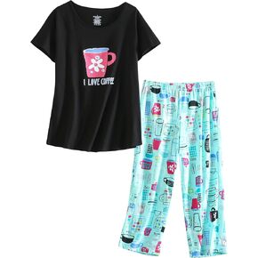 Inadays Sleepwear Womens Short Sleeve Pajama Set Printed Pajama for Women Capri Set Nightwear…