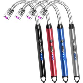 4 Pack Candle Lighter Electric Lighter Rechargeable Arc Lighter Windproof Flexible Neck Long Lighter Rotate 360 Plasma Lighter USB Flameless Lighters Candles Grill BBQ Camping