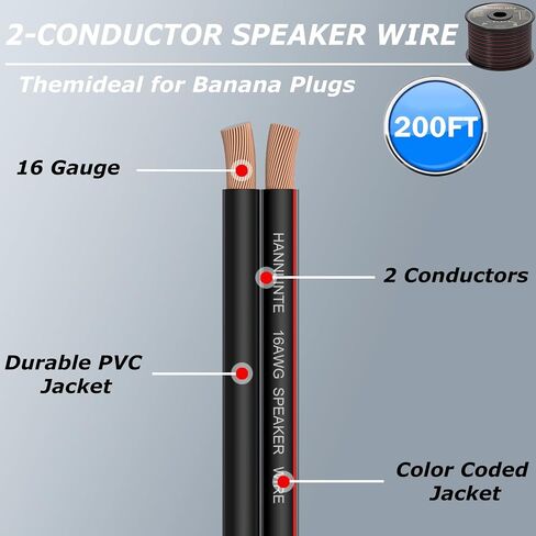 Speaker Wire 16 Gauge (50 Feet) - 16 AWG Enhanced CCA Copper Clad Aluminum Audio Speaker Wire Cable Great Use for Home Theater Speakers, Car Speakers, Surround Sound (Black) in Saudi Arabia
