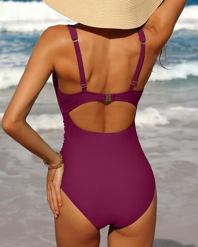 Charmo Womens One Piece Swimsuit Ruched Tummy Control High Cut Backless V Neck Bathing Suits Swimwear in Kuwait