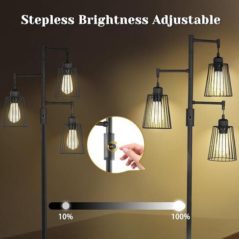 مصباح أرضي صناعي، 3 × 1200 لومن مصابيح إديسون LED متضمنة، مصباح أرضي ساطع 3 مصابيح خافتة للضوء، مصباح قائم طويل للمزرعة لغرفة المعيشة، غرفة نوم مكتب ديكور منزلي ريفي (أسود غير لامع) in Kuwait