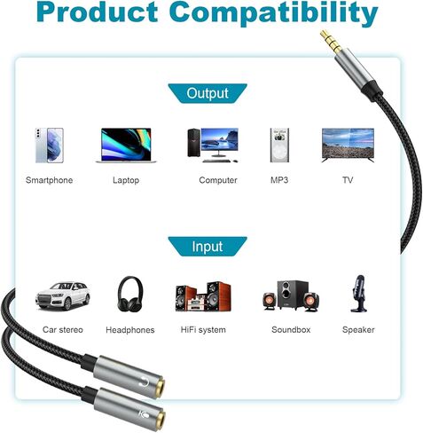 مقسم ميكروفون سماعة الرأس 3.5 مم 2 TRS أنثى إلى 1 TRRS ذكر ميكروفون وصوت Y مقسم TRRS كابل محول سماعة رأس متوافق مع أجهزة الكمبيوتر المحمول PS4 Xbox One PC Tablet Gaming in Kuwait