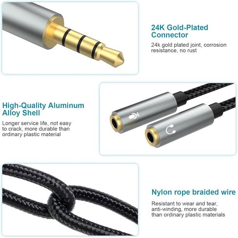 مقسم ميكروفون سماعة الرأس 3.5 مم 2 TRS أنثى إلى 1 TRRS ذكر ميكروفون وصوت Y مقسم TRRS كابل محول سماعة رأس متوافق مع أجهزة الكمبيوتر المحمول PS4 Xbox One PC Tablet Gaming in Kuwait