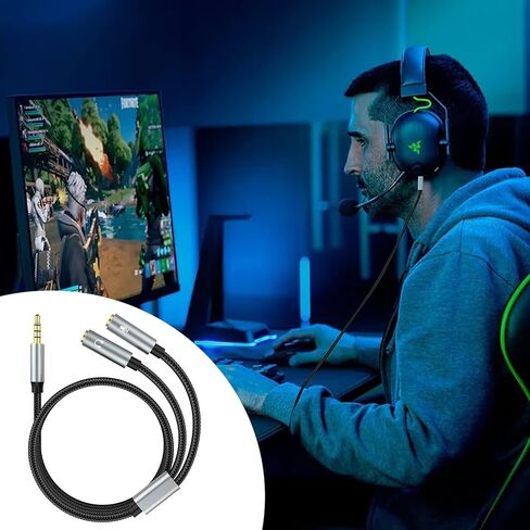 مقسم ميكروفون سماعة الرأس 3.5 مم 2 TRS أنثى إلى 1 TRRS ذكر ميكروفون وصوت Y مقسم TRRS كابل محول سماعة رأس متوافق مع أجهزة الكمبيوتر المحمول PS4 Xbox One PC Tablet Gaming in Kuwait